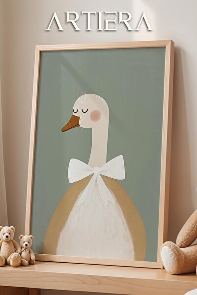 HİGUERA Χαριτωμένο παπιγιόν πάπια Διακόσμηση παιδικού δωματίου με ξύλινο πλαί...