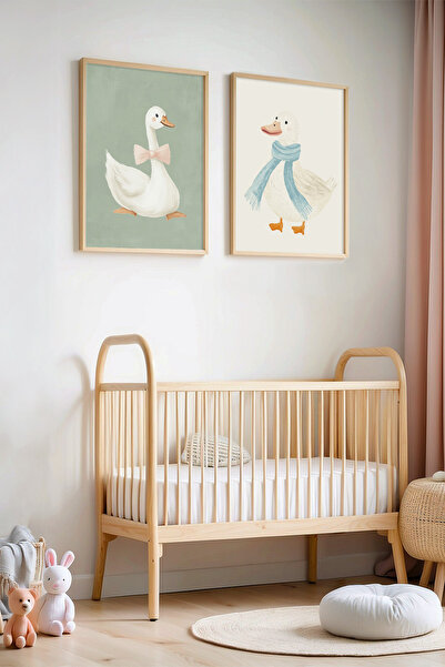 HİGUERA Set de 2 picturi de perete cu șaluri Cute Geese pentru camera copiilo...
