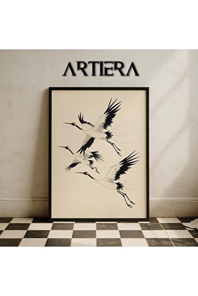 HİGUERA Pelican Heron Bird - Μινιμαλιστικό Μαύρο Μοντέρνο Ιαπωνικό Τέχνης Ζωγ...