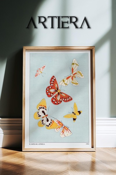 HİGUERA Μοντέρνα ζωγραφική τοίχου με ξύλινο πλαίσιο τέχνης Japandi με μπλε φό...