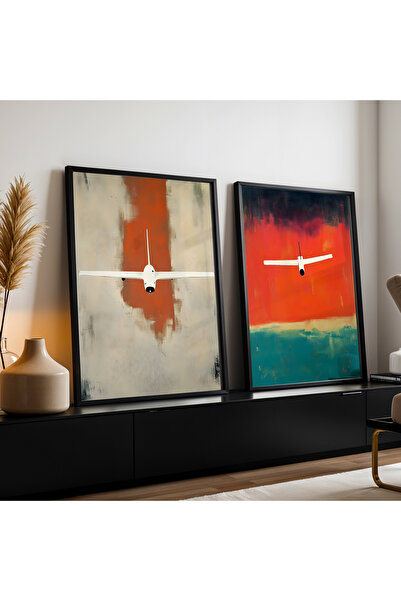 HİGUERA Αφηρημένο σχέδιο Κόκκινο αφηρημένο διπλό φυσικό ξύλινο πλαίσιο ζωγραφ...