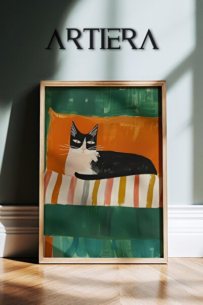 HİGUERA Pictură de perete cu animale abstracte pisică albă neagră pe fotoliu ...