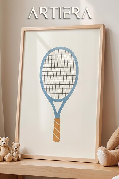 HİGUERA Μπλε ρακέτα τένις Διακόσμηση παιδικού δωματίου Ζωγραφική τοίχου με ξύ...