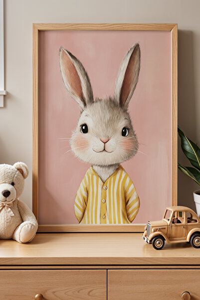 Artiera Pictură de perete cu cadru din lemn pentru camera copiilor și camera bebelușului cu iepure băiat pijama drăguț
