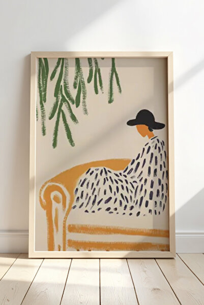 HİGUERA Επιτραπέζιο ζωγραφική με φυσικό ξύλινο πλαίσιο με μινιμαλιστική γυναι...