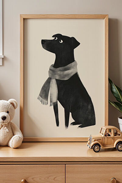 HİGUERA Ζωγραφική τοίχου με μαύρο σκυλί με κασκόλ για παιδικό και βρεφικό δωμ...