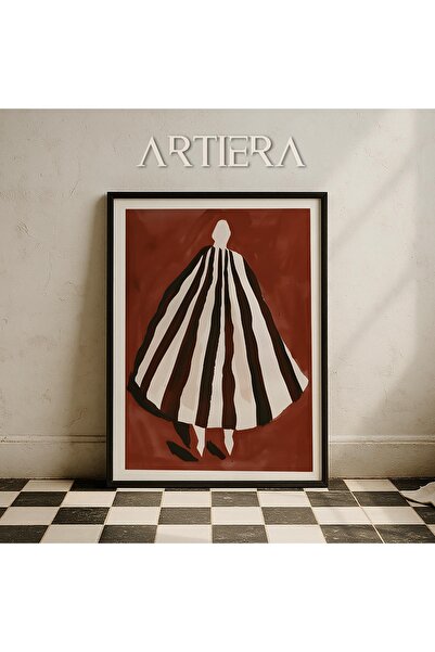 HİGUERA Βουργουνδία Μαύρο Λευκό Ριγέ Μινιμαλιστικό Αφηρημένο Γυναικείο Πορτρέ...