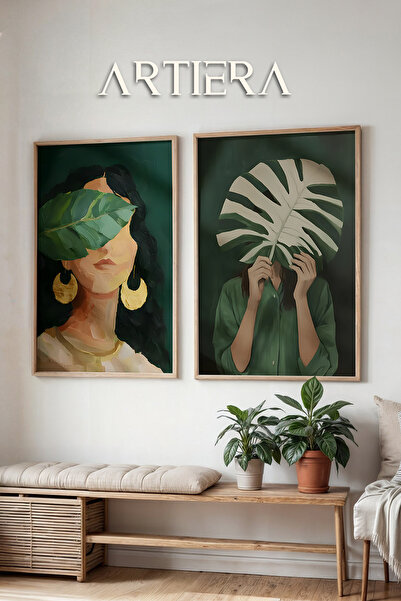 HİGUERA Εικόνες με καλυμμένο πρόσωπο με σμαραγδένια πράσινα φύλλα Διπλό ζωγρα...