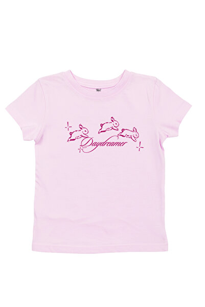 WHITE OF CREATIVE تي شيرت نسائي قصير مطبوع عليه أرنب Daydreamer