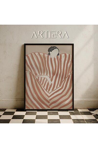 HİGUERA Αφηρημένο γυναικείο πορτρέτο με ρίγες από τερακότα Σύγχρονη μινιμαλισ...