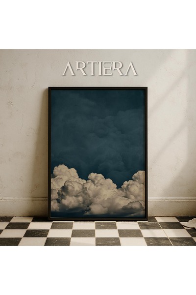 HİGUERA Σκούρο μπλε ουρανός και σύννεφα Ελαιογραφία Feel Vintage Japandi Art ...