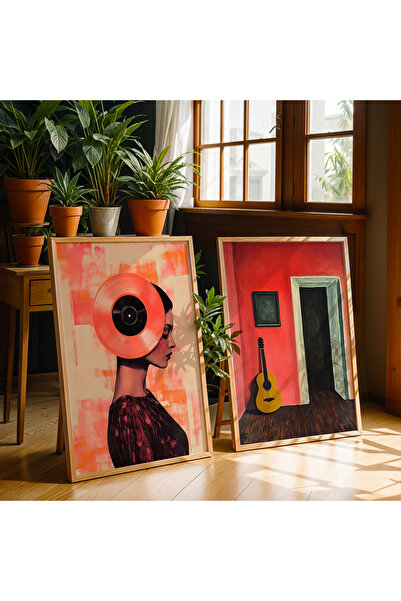 HİGUERA Αφηρημένο σχέδιο Κόκκινο αφηρημένο διπλό φυσικό ξύλινο πλαίσιο ζωγραφ...