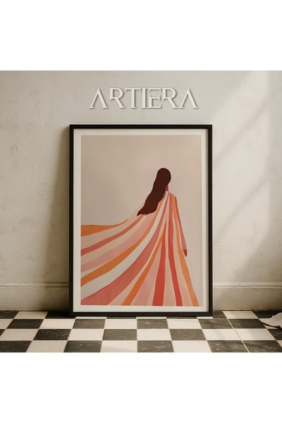 HİGUERA Ροζ πορτοκαλί τερακότα μινιμαλιστική ριγέ αφηρημένη γυναικεία σιλουέτ...