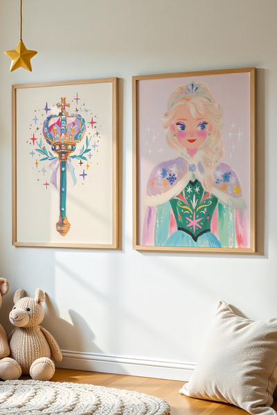 HİGUERA Set de 2 picturi în ulei cu tematică prințesă Frozen Feel pentru came...