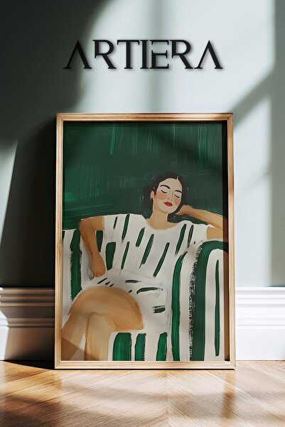 HİGUERA Πράσινο λευκό σαλόνι αναψυχής αφηρημένο γυναικείο πορτρέτο ζωγραφική ...