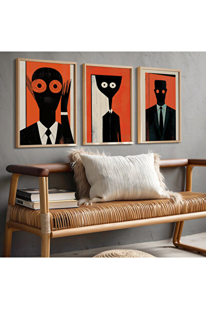 HİGUERA Σετ τριπλής αφηρημένης ανθρώπινης φιγούρας Reds Abstract Natural Wood...