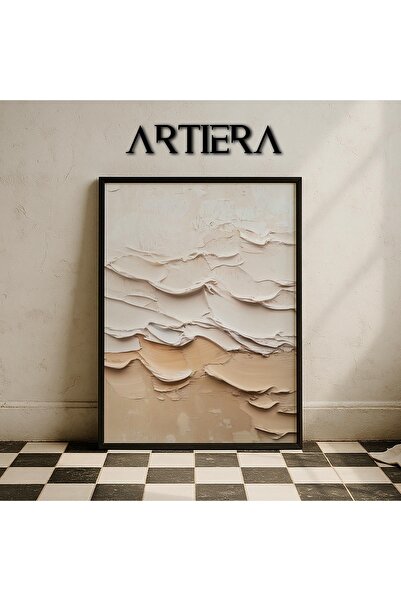 HİGUERA Yağlı Boya Görünümü Sahil Deniz Modern Japandi Sanatı Doğal Ahşap Çer...