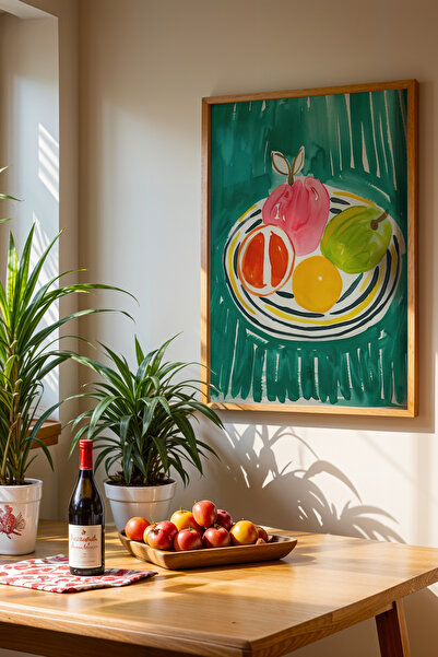 HİGUERA Πολύχρωμα Φρούτα και Πράσινο Φόντο KTB Ζωγραφική τοίχου κουζίνας με φ...