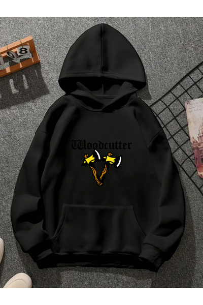 COMVİCHO سويت شيرت أسود بقلنسوة مطبوعة من لينادور