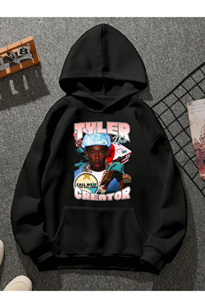 COMVİCHO سترة تايلر كرياتور v6 ذات القلنسوة المطبوعة باللون الأسود