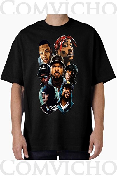 COMVİCHO تي شيرت مطبوع بتصميم Gangsta Rappers v1 للجنسين