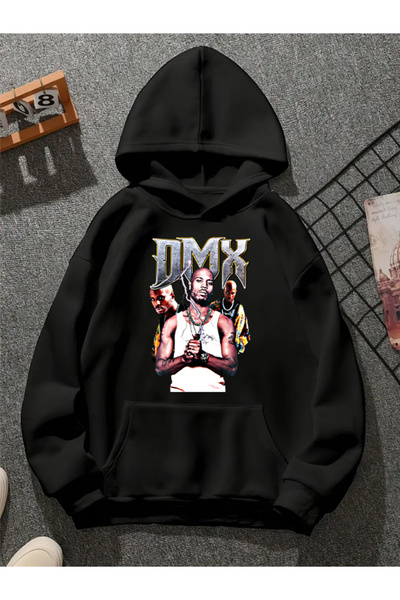 COMVİCHO سويت شيرت أسود بقلنسوة مطبوعة من dmx v3