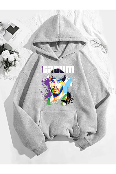 COMVİCHO Tatum V1 Printed Hooded Gray Sweatshirt