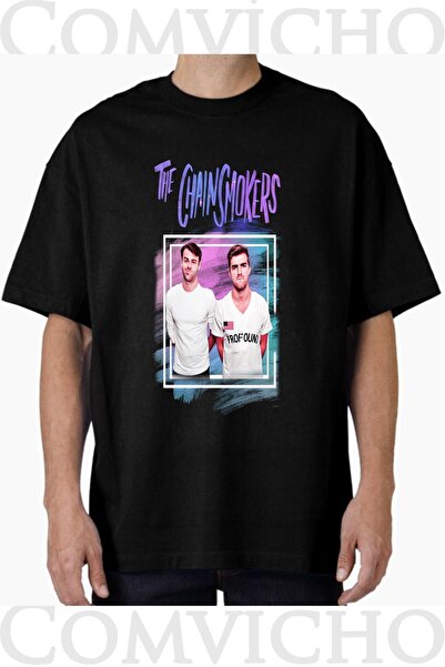 COMVİCHO Unisex the Chain Smokers V1 Design Printed Oversize T-Shirt