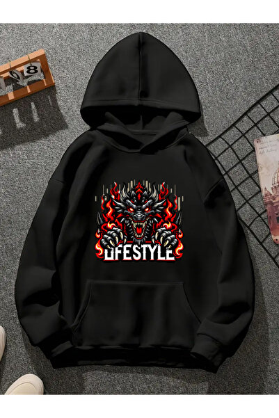 COMVİCHO سترة رياضية سوداء مطبوعة من لايف ستايل