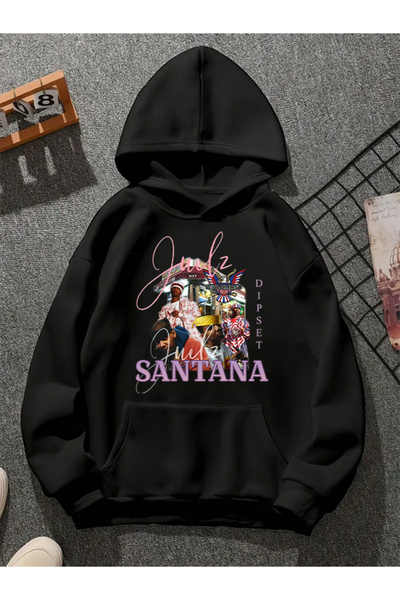 COMVİCHO سانتانا v1 سويت شيرت أسود بقلنسوة مطبوعة