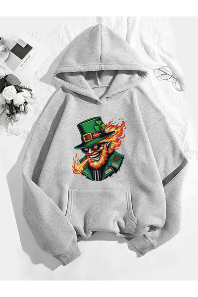 COMVİCHO سويت شيرت رمادي بقلنسوة مطبوعة من دويند