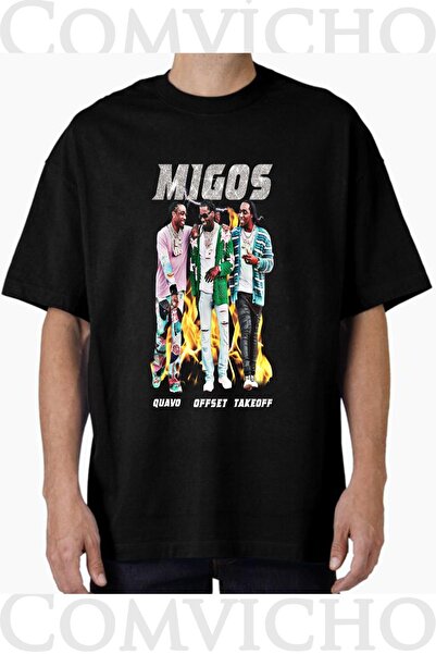 COMVİCHO تي شيرت مطبوع بتصميم Migos v2 للجنسين