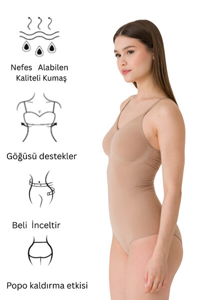 FANLEY Women's Waist Slimming Beige Seamless Corset – Comfortable, Strapless, Snap Fastener, Body Shaping Bodysuit