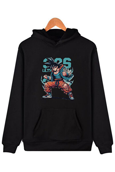 COMVİCHO Goku Printed Hooded Black Sweatshirt