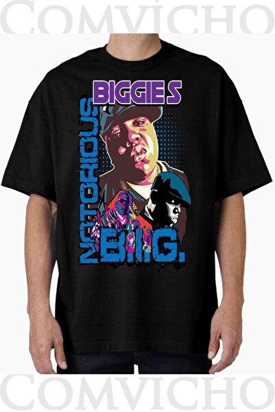 COMVİCHO تي شيرت كبير الحجم مطبوع بتصميم Biggie v3 للجنسين