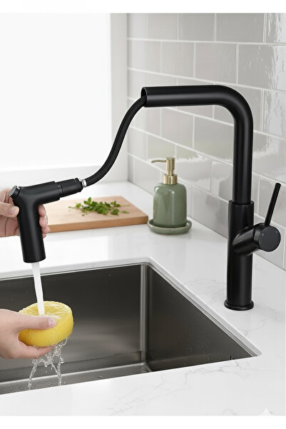 banyonatural Birinci Kalite Paslanmaz Pirinç Spiralli Siyah Eviye Bataryası S...