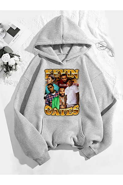 COMVİCHO سويت شيرت رمادي بقلنسوة مطبوعة من كيفن كاتس v1