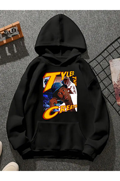 COMVİCHO سترة تايلر كرياتور v3 ذات القلنسوة المطبوعة باللون الأسود