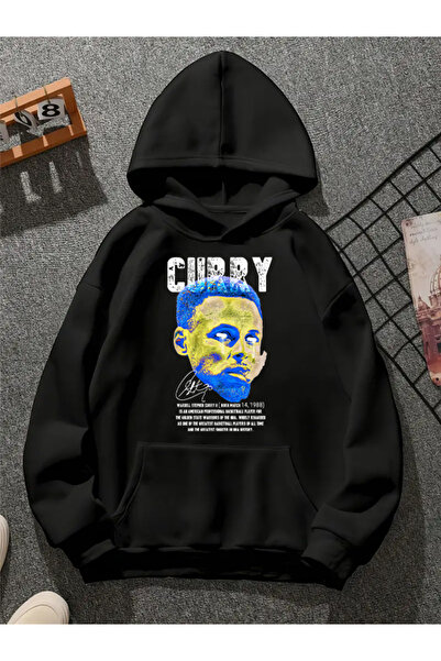 COMVİCHO Curry V2 Printed Hooded Black Sweatshirt