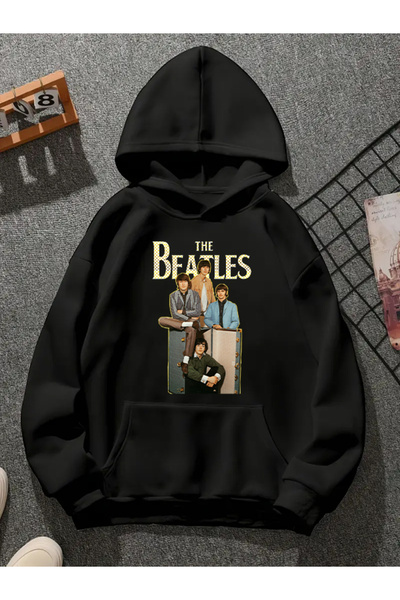 COMVİCHO The Beatles V2 Printed Hooded Black Sweatshirt