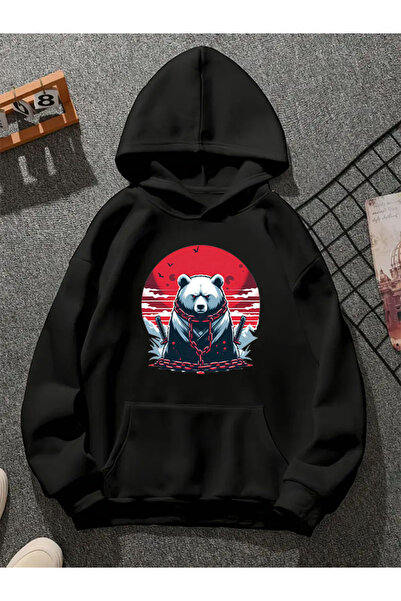 COMVİCHO سويت شيرت أسود بقلنسوة مطبوعة من BEARMOON