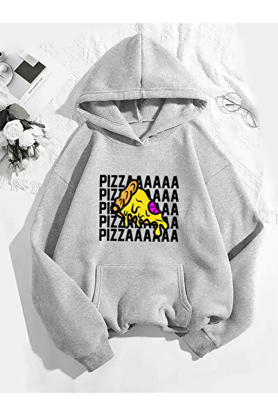 COMVİCHO سويت شيرت رمادي بقلنسوة مطبوع عليه بيتز