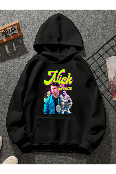 COMVİCHO سترة نيك جوناس v1 ذات القلنسوة المطبوعة باللون الأسود