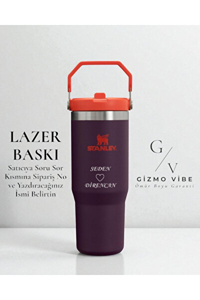 Stanley Kişiselleştirilebilir The Iceflow Flip Straw 2.0 Tumbler 0.89l 30oz Mor Turuncu Termos Özel Isimli