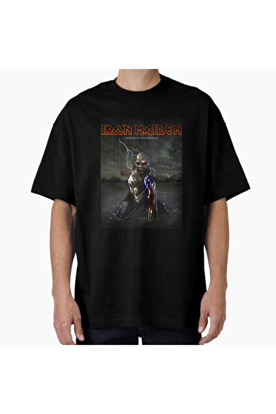 COMVİCHO تي شيرت كبير الحجم مطبوع بتصميم Maiden2 للجنسين