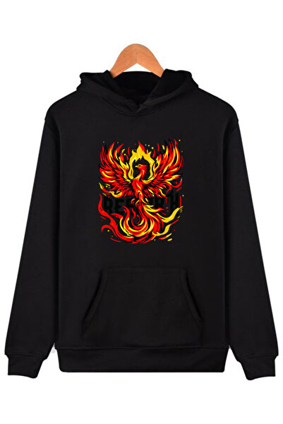 COMVİCHO سويت شيرت أسود بقلنسوة مطبوعة من فينيكس