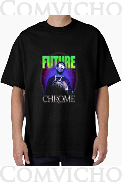 COMVİCHO Unisex Future Chrome V1 Design Printed Oversize T-Shirt