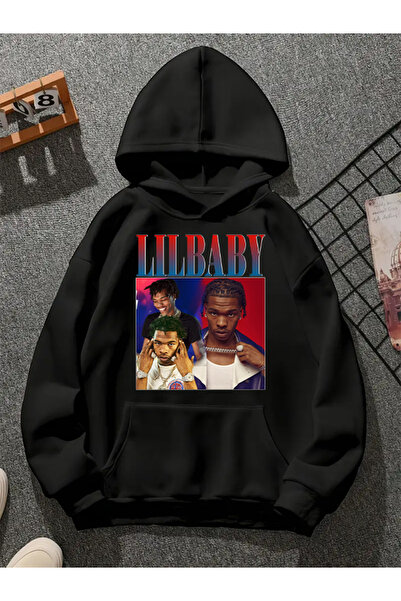 COMVİCHO ليل بيبي v3 سويت شيرت أسود بقلنسوة مطبوعة