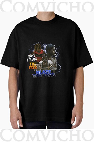 COMVİCHO Unisex Blaze the Trail V1 Design Printed Oversize T-Shirt