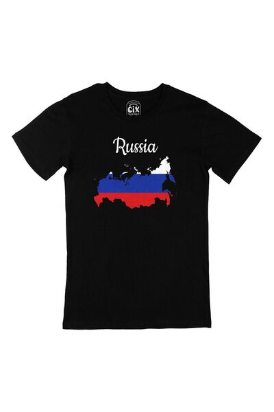 Cix تي شيرت أسود للجنسين بخريطة وعلم روسيا